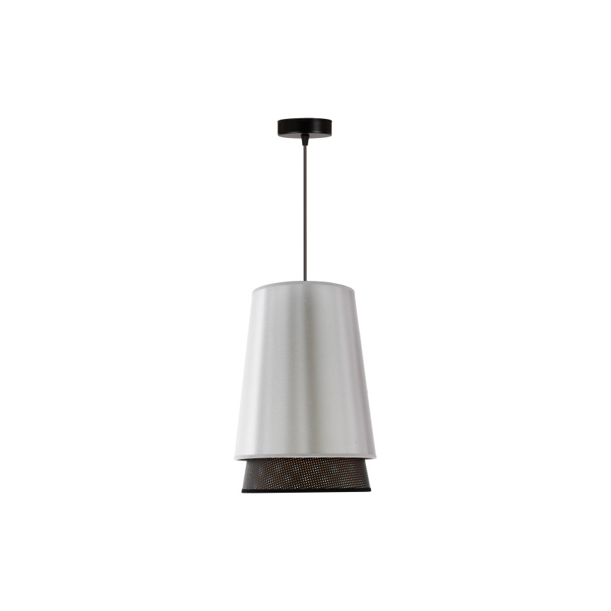 Duolla - Ljuskrona med textilsladd BELL SHINY 1xE27/15W/230V diameter 25 cm silver/svart