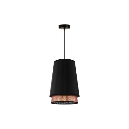 Duolla - Ljuskrona med textilsladd BELL SHINY 1xE27/15W/230V diameter 25 cm svart/koppar