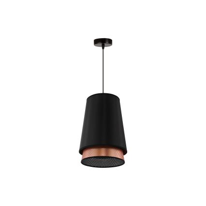 Duolla - Ljuskrona med textilsladd BELL SHINY 1xE27/15W/230V diameter 25 cm svart/koppar