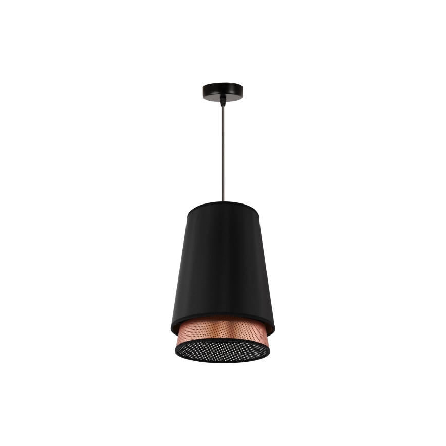Duolla - Ljuskrona med textilsladd BELL SHINY 1xE27/15W/230V diameter 25 cm svart/koppar