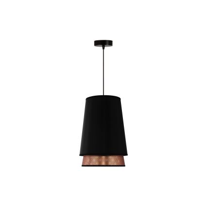 Duolla - Ljuskrona med textilsladd BELL SHINY 1xE27/15W/230V diameter 25 cm svart/koppar