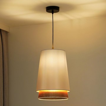 Duolla - Ljuskrona med textilsladd BELL SHINY 1xE27/15W/230V diameter 25 cm vit/koppar