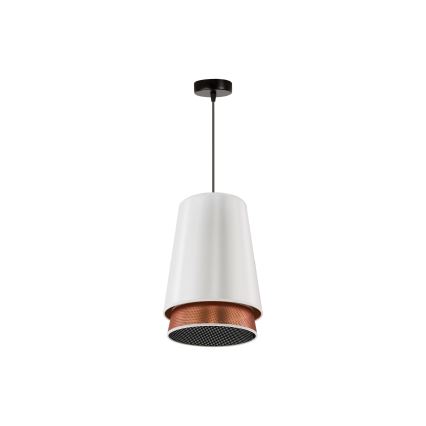 Duolla - Ljuskrona med textilsladd BELL SHINY 1xE27/15W/230V diameter 25 cm vit/koppar