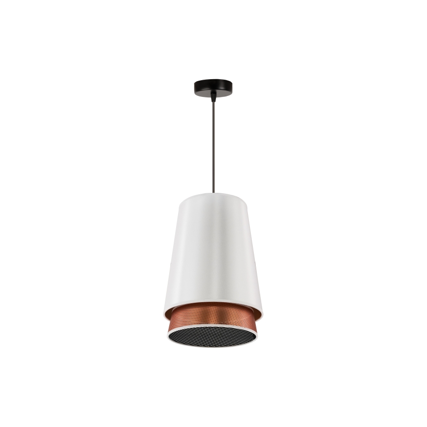 Duolla - Ljuskrona med textilsladd BELL SHINY 1xE27/15W/230V diameter 25 cm vit/koppar