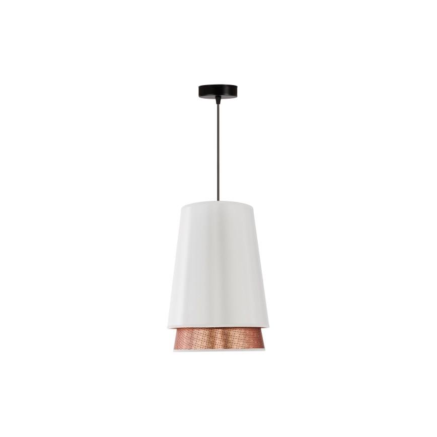Duolla - Ljuskrona med textilsladd BELL SHINY 1xE27/15W/230V diameter 25 cm vit/koppar