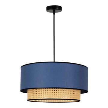Duolla - Ljuskrona med textilsladd BOHO 1xE27/15W/230V diameter 45 cm blå/rotting
