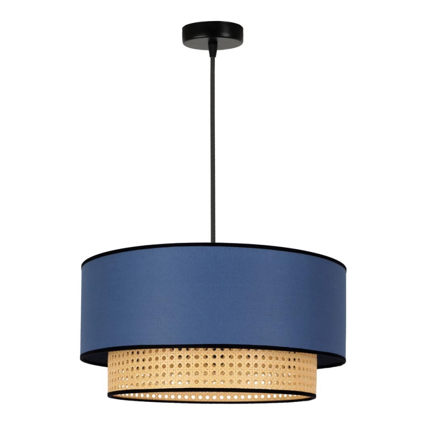 Duolla - Ljuskrona med textilsladd BOHO 1xE27/15W/230V diameter 45 cm blå/rotting
