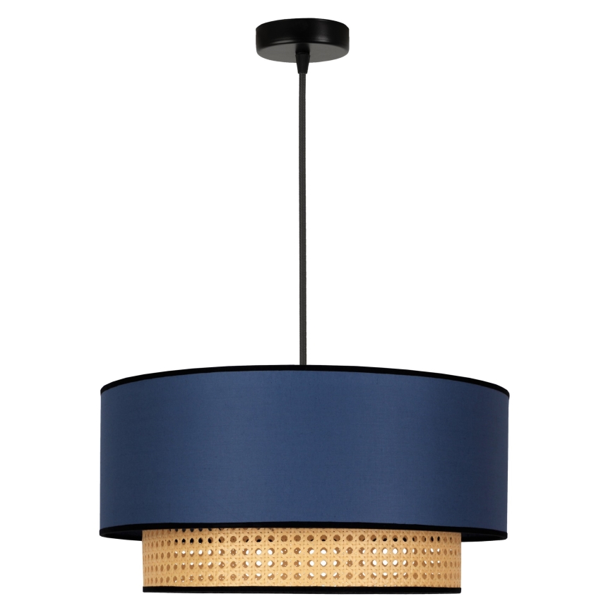 Duolla - Ljuskrona med textilsladd BOHO 1xE27/15W/230V diameter 45 cm blå/rotting