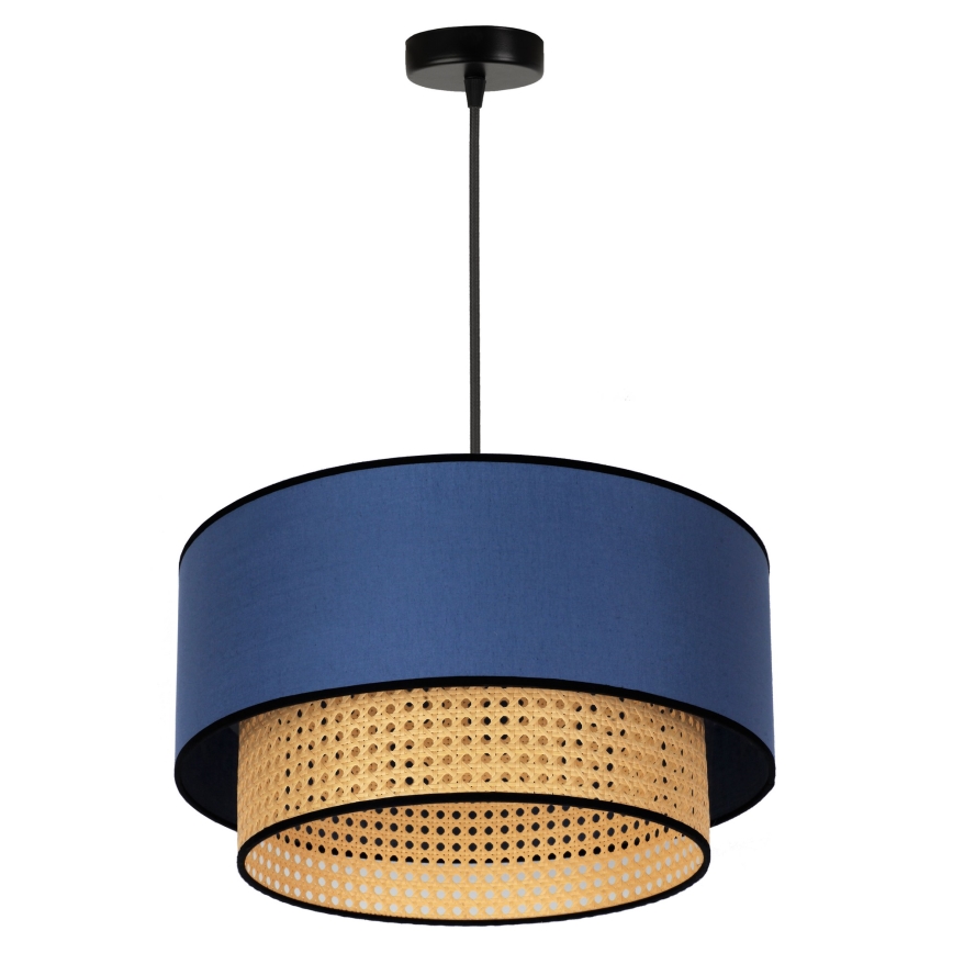Duolla - Ljuskrona med textilsladd BOHO 1xE27/15W/230V diameter 45 cm blå/rotting
