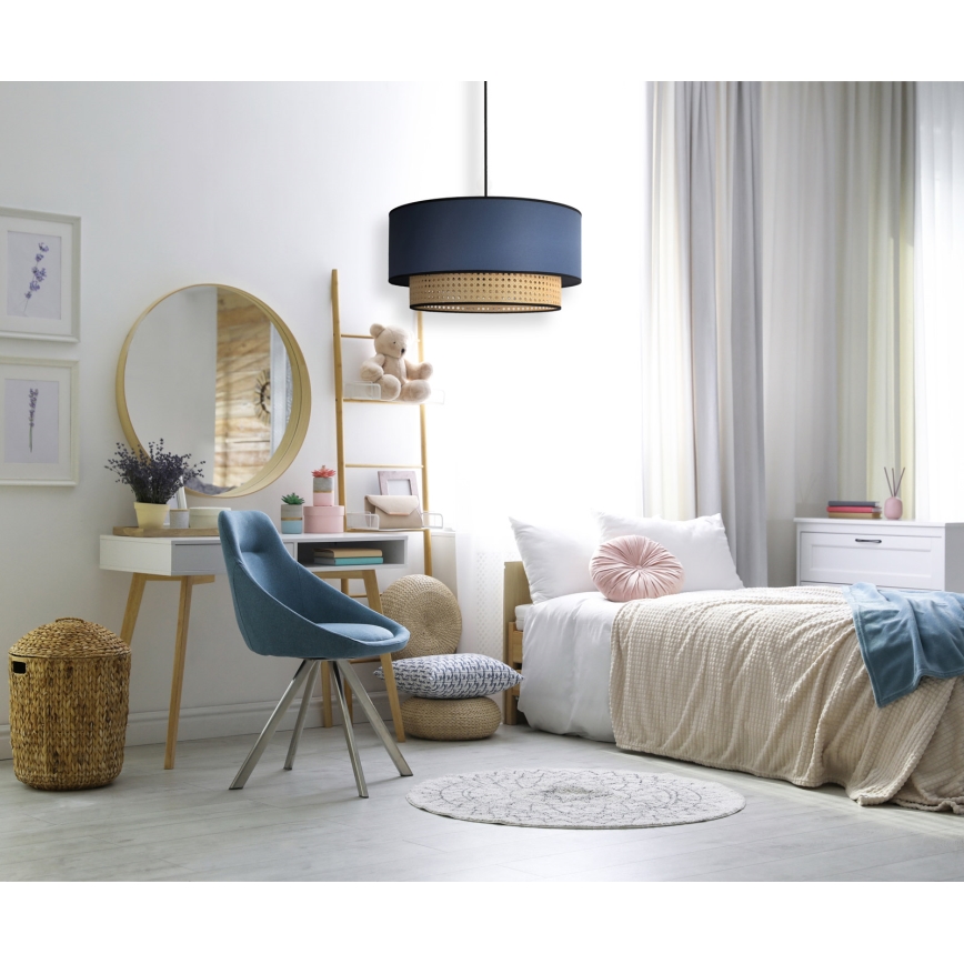 Duolla - Ljuskrona med textilsladd BOHO 1xE27/15W/230V diameter 45 cm blå/rotting