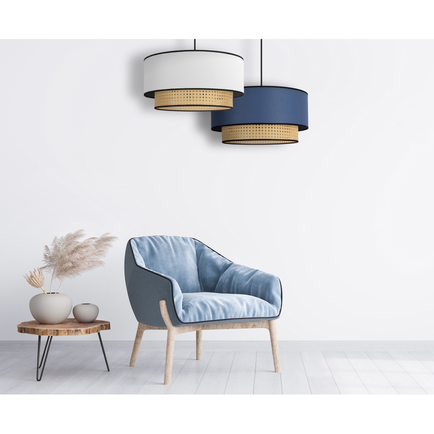Duolla - Ljuskrona med textilsladd BOHO 1xE27/15W/230V diameter 45 cm blå/rotting