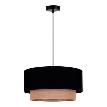 Duolla - Ljuskrona med textilsladd BOHO 1xE27/15W/230V diameter 45 cm svart/brun