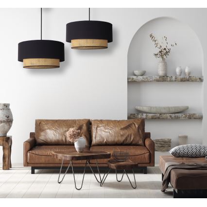 Duolla - Ljuskrona med textilsladd BOHO 1xE27/15W/230V diameter 45 cm svart/rotting