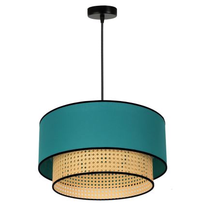 Duolla - Ljuskrona med textilsladd BOHO 1xE27/15W/230V diameter 45 cm turkos/rotting