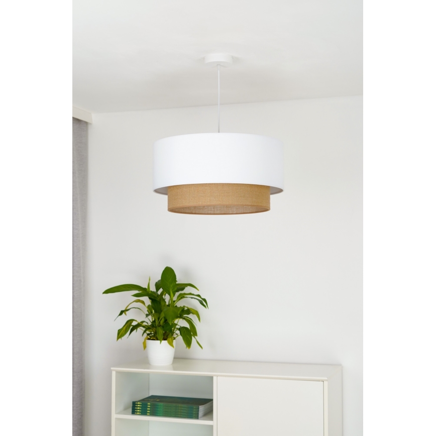 Duolla - Ljuskrona med textilsladd BOHO 1xE27/15W/230V diameter 45 cm vit/brun