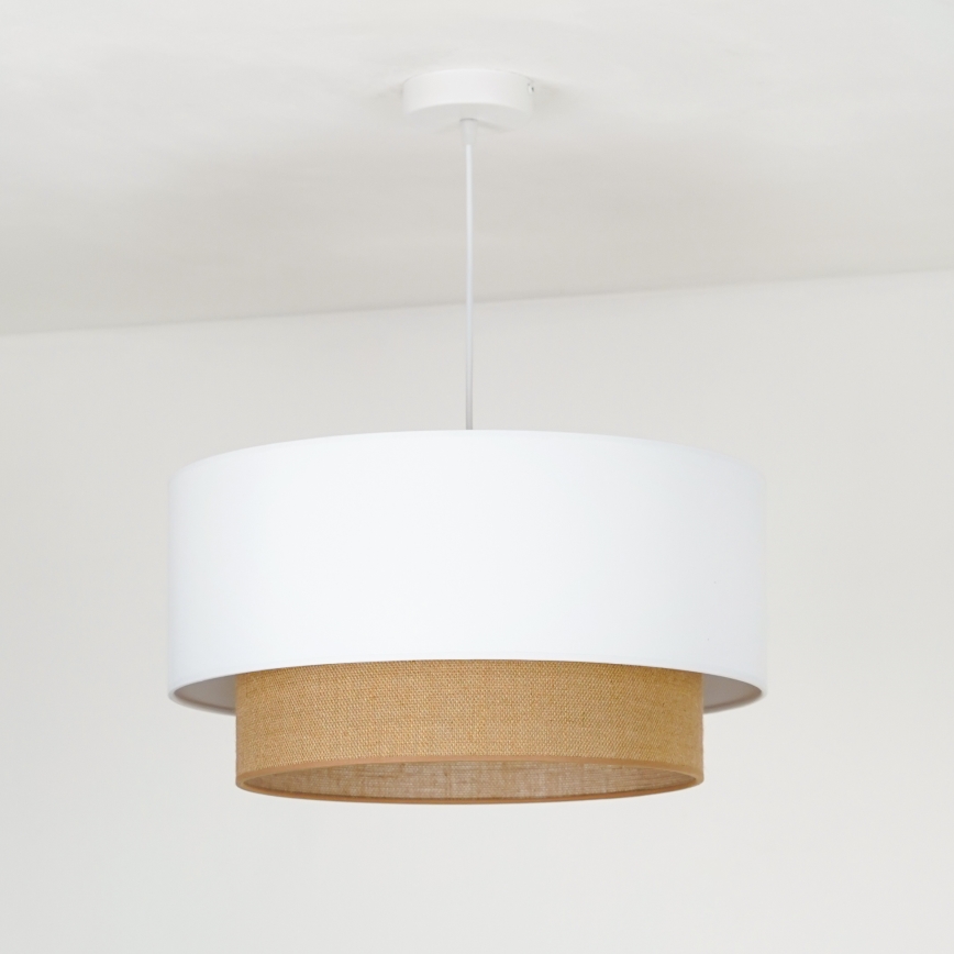 Duolla - Ljuskrona med textilsladd BOHO 1xE27/15W/230V diameter 45 cm vit/brun