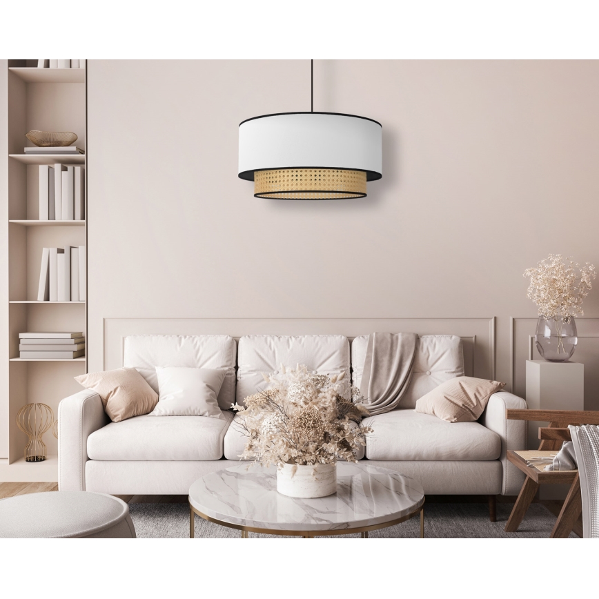 Duolla - Ljuskrona med textilsladd BOHO 1xE27/15W/230V diameter 45 cm vit/rotting