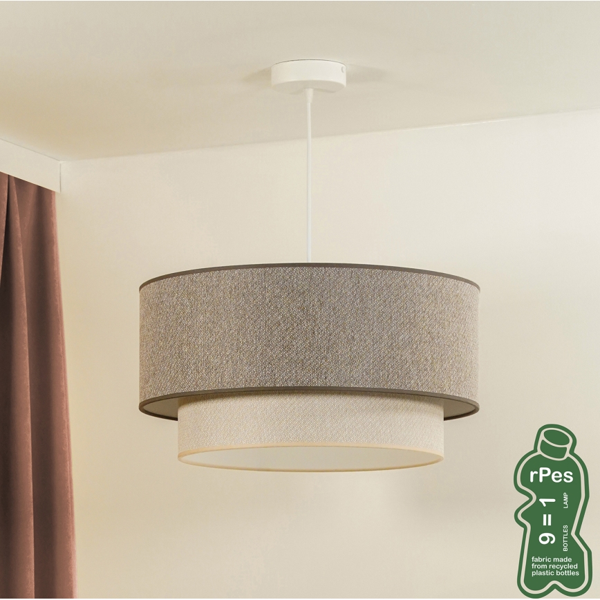 Duolla - Ljuskrona med textilsladd BOHO ECO RECYCLING 1xE27/15W/230V diameter 45 cm brun/grädde