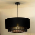 Duolla - Ljuskrona med textilsladd BOHO RATTAN 1xE27/15W/230V diameter 45 cm svart