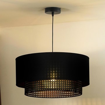 Duolla - Ljuskrona med textilsladd BOHO RATTAN 1xE27/15W/230V diameter 45 cm svart