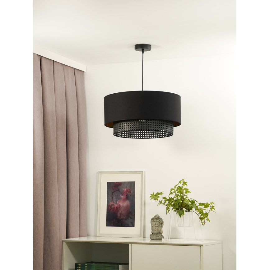 Duolla - Ljuskrona med textilsladd BOHO RATTAN 1xE27/15W/230V diameter 45 cm svart