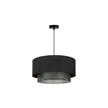 Duolla - Ljuskrona med textilsladd BOHO RATTAN 1xE27/15W/230V diameter 45 cm svart