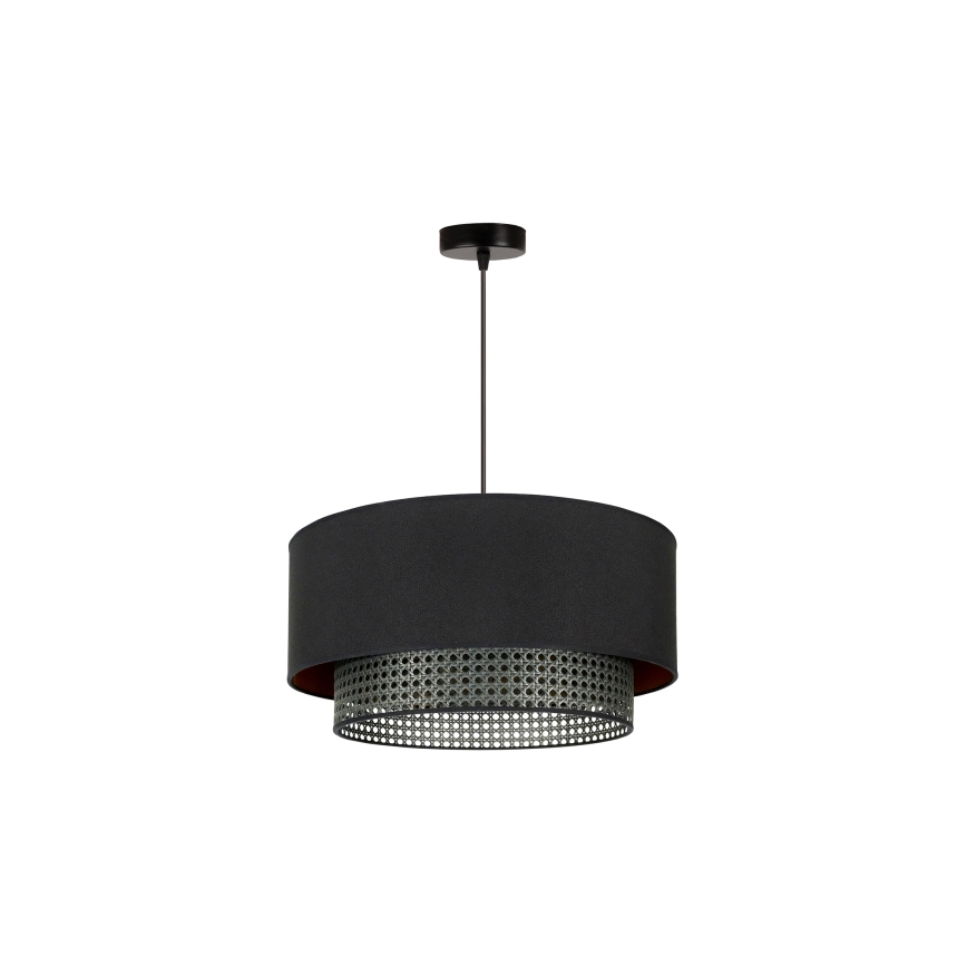 Duolla - Ljuskrona med textilsladd BOHO RATTAN 1xE27/15W/230V diameter 45 cm svart