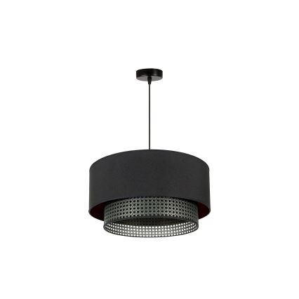 Duolla - Ljuskrona med textilsladd BOHO RATTAN 1xE27/15W/230V diameter 45 cm svart