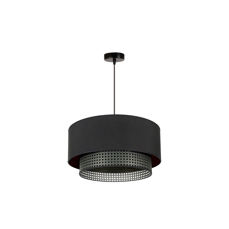 Duolla - Ljuskrona med textilsladd BOHO RATTAN 1xE27/15W/230V diameter 45 cm svart