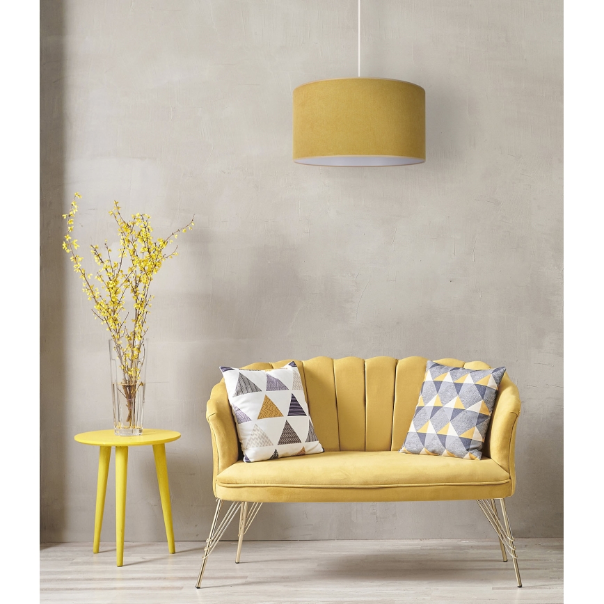 Duolla - Ljuskrona med textilsladd BRISTOL 1xE27/15W/230V diameter 45 cm gul/vit
