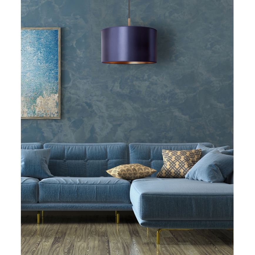 Duolla - Ljuskrona med textilsladd CANNES 1xE27/15W/230V diameter 45 cm blå/koppar