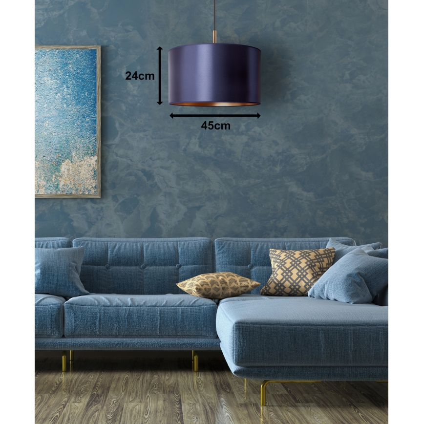 Duolla - Ljuskrona med textilsladd CANNES 1xE27/15W/230V diameter 45 cm blå/koppar