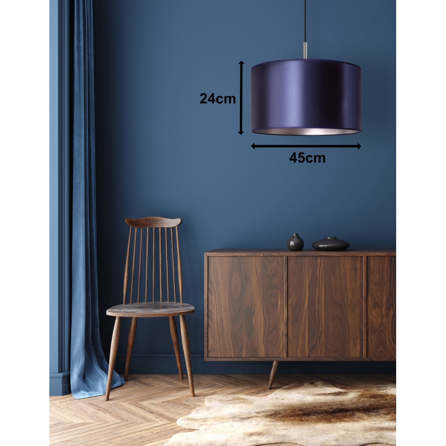 Duolla - Ljuskrona med textilsladd CANNES 1xE27/15W/230V diameter 45 cm blå/silver