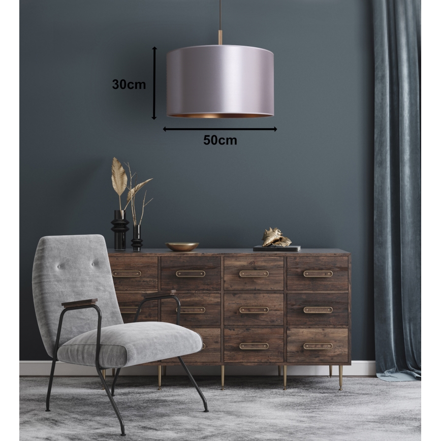 Duolla - Ljuskrona med textilsladd CANNES 1xE27/15W/230V diameter 50 cm silver/koppar