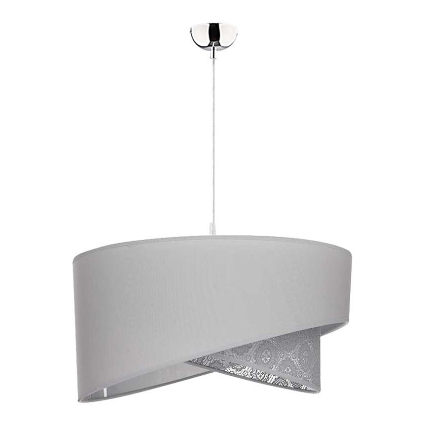 Duolla - Ljuskrona med textilsladd CELLO 1xE27/40W/230V diameter 45 cm grå/spets