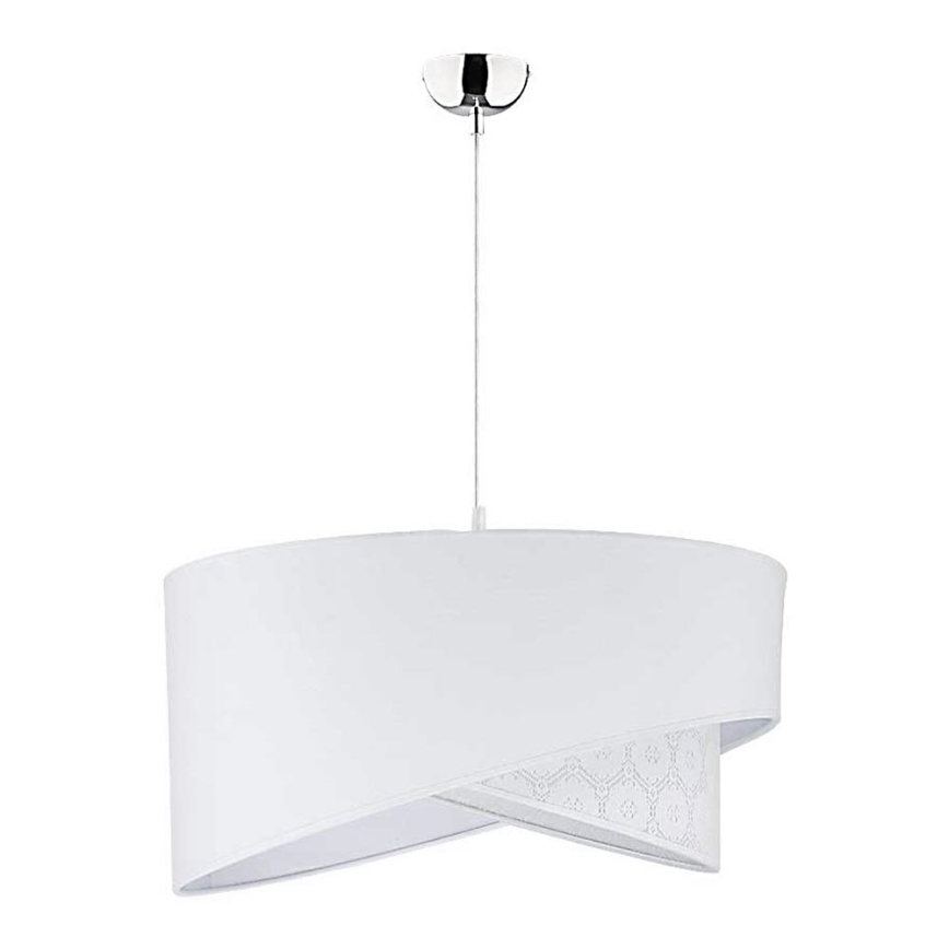 Duolla - Ljuskrona med textilsladd CELLO 1xE27/40W/230V diameter 45 cm vit/spets