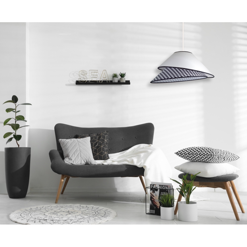 Duolla - Ljuskrona med textilsladd COCO 1xE27/40W/230V diameter 50 cm vit/svart