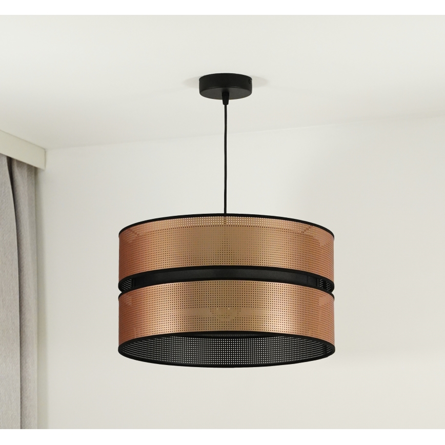 Duolla - Ljuskrona med textilsladd COPPER SHINY 1xE27/15W/230V diameter 40 cm koppar/svart