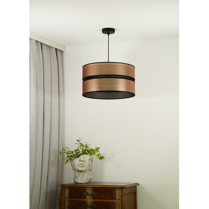 Duolla - Ljuskrona med textilsladd COPPER SHINY 1xE27/15W/230V diameter 40 cm koppar/svart