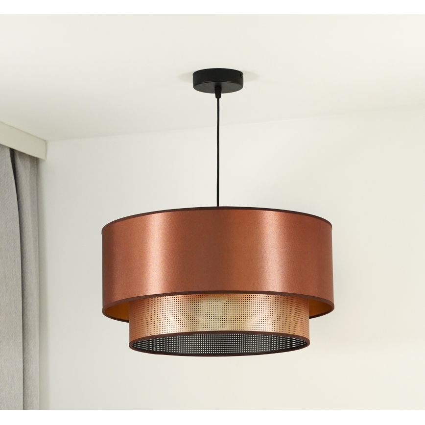 Duolla - Ljuskrona med textilsladd COPPER SHINY 1xE27/15W/230V diameter 45 cm koppar