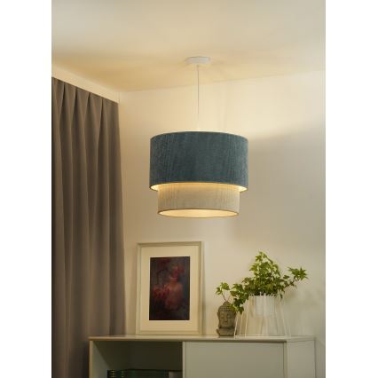 Duolla - Ljuskrona med textilsladd CORDUROY 1xE27/15W/230V diameter 40 cm blå/beige