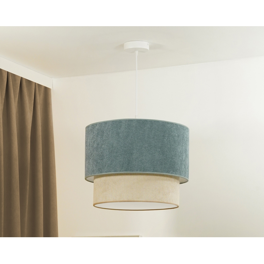 Duolla - Ljuskrona med textilsladd CORDUROY 1xE27/15W/230V diameter 40 cm blå/beige