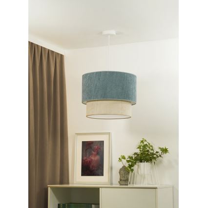Duolla - Ljuskrona med textilsladd CORDUROY 1xE27/15W/230V diameter 40 cm blå/beige