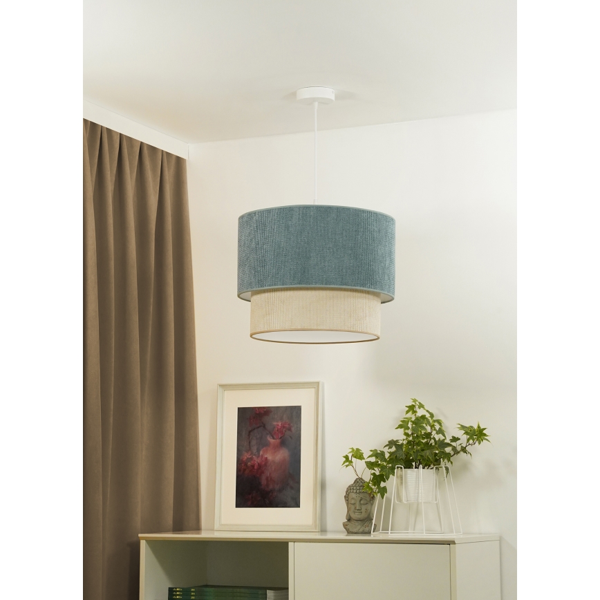 Duolla - Ljuskrona med textilsladd CORDUROY 1xE27/15W/230V diameter 40 cm blå/beige