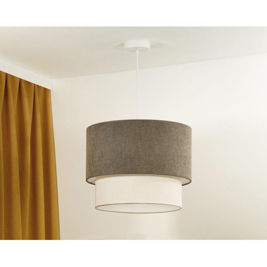Duolla - Ljuskrona med textilsladd CORDUROY 1xE27/15W/230V diameter 40 cm brun/grädde