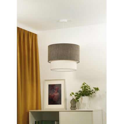 Duolla - Ljuskrona med textilsladd CORDUROY 1xE27/15W/230V diameter 40 cm brun/grädde
