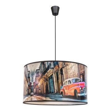 Duolla - Ljuskrona med textilsladd CUBA RÖD 1xE27/15W/230V diameter 35 cm