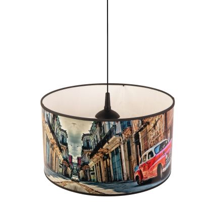 Duolla - Ljuskrona med textilsladd CUBA RÖD 1xE27/15W/230V diameter 35 cm