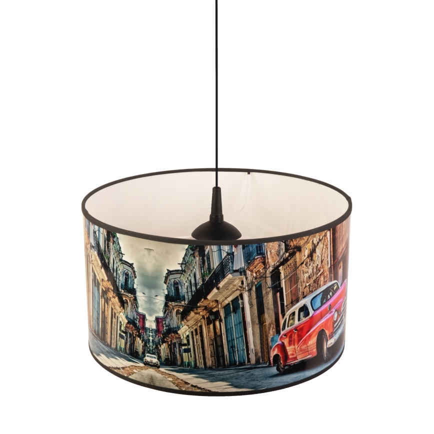 Duolla - Ljuskrona med textilsladd CUBA RÖD 1xE27/15W/230V diameter 35 cm