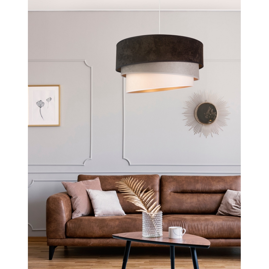 Duolla - Ljuskrona med textilsladd DEVON 1xE27/40W/230V diameter 45 cm svart/grå/beige